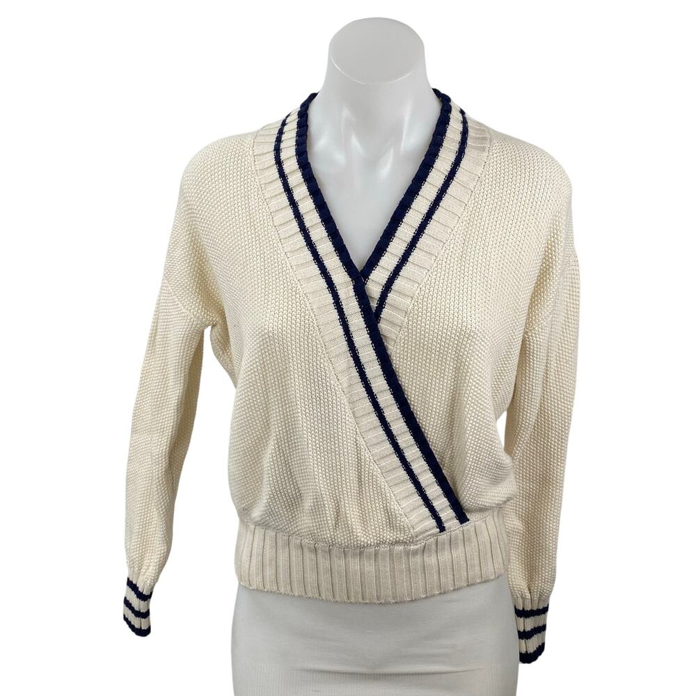 Heartloom Kian Women's Cream V Neck Long Sleeve Wrap Sweatshirt Sweater Top XS